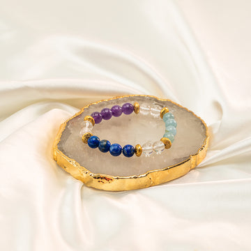 Aquamarine+Lapis Lazuli+Clear Quartz+Amethyst Bracelet
