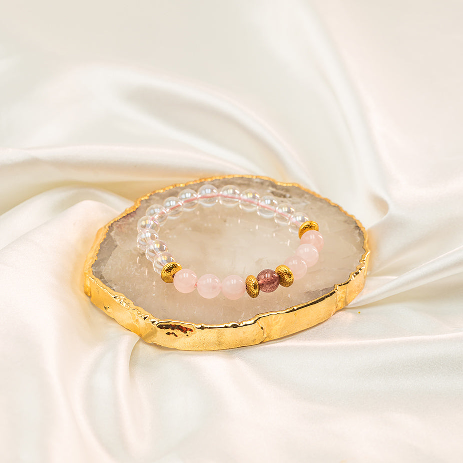 Aura Quartz+Strawberry Quartz+Rose Quartz Bracelet