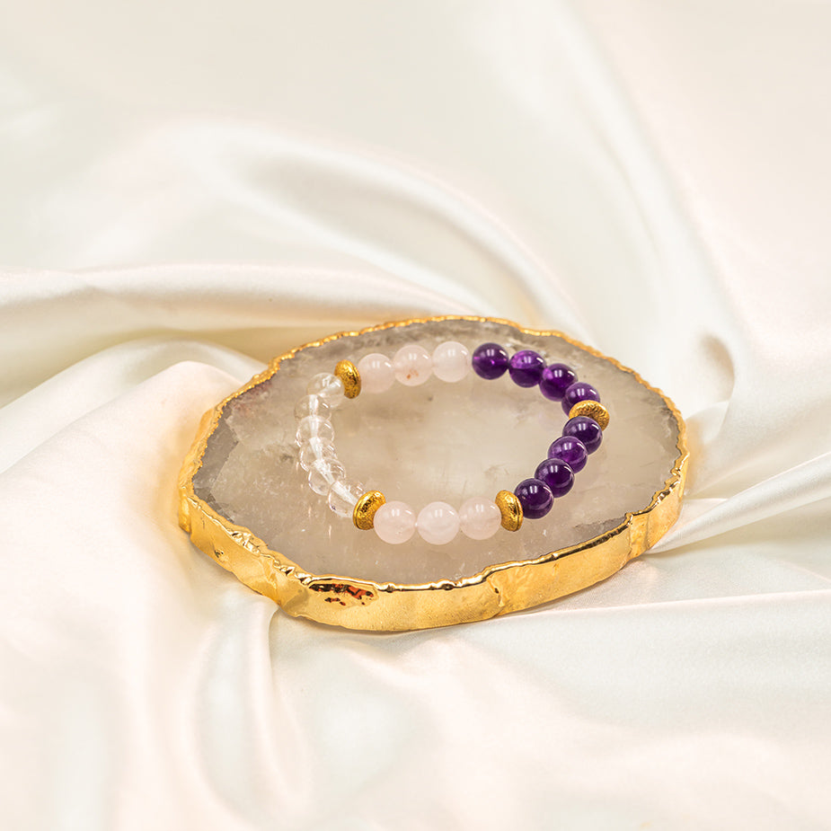 Amethyst+Rose quartz+Clear quartz Bracelet