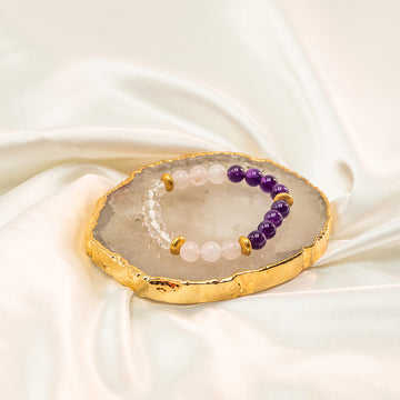 Amethyst+Rose quartz+Clear quartz Bracelet