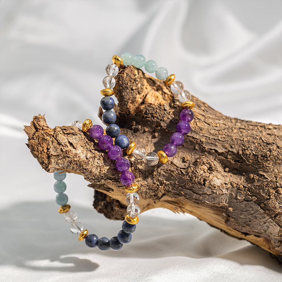 Aquamarine+Lapis Lazuli+Clear Quartz+Amethyst Bracelet