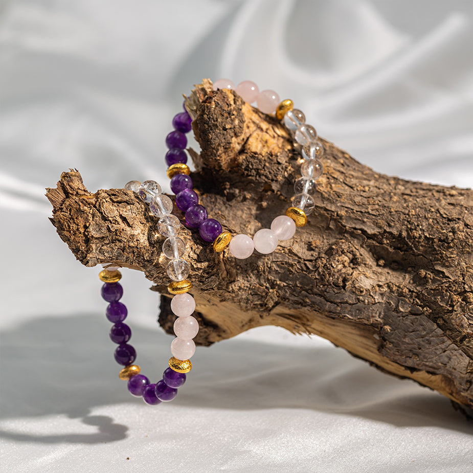 Amethyst+Rose quartz+Clear quartz Bracelet