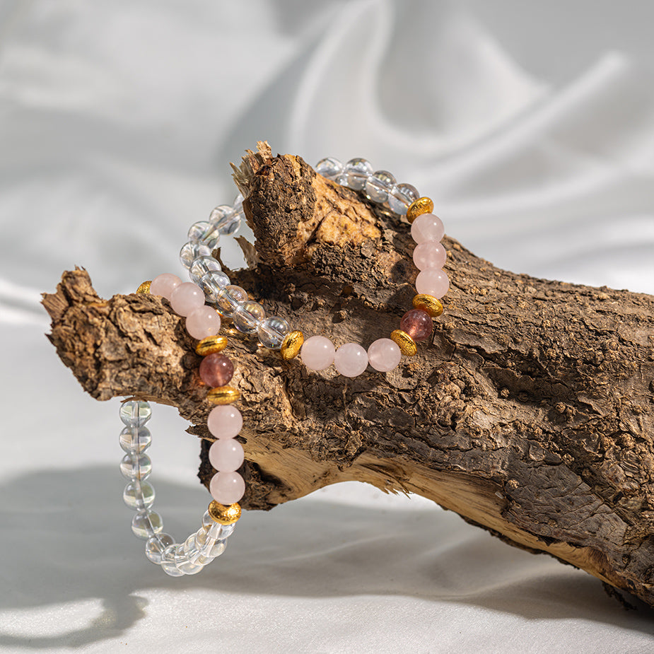 Aura Quartz+Strawberry Quartz+Rose Quartz Bracelet