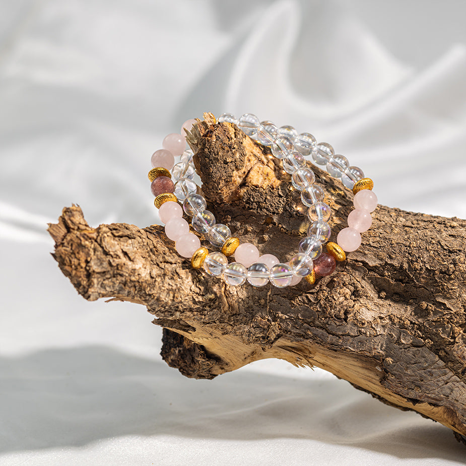 Aura Quartz+Strawberry Quartz+Rose Quartz Bracelet