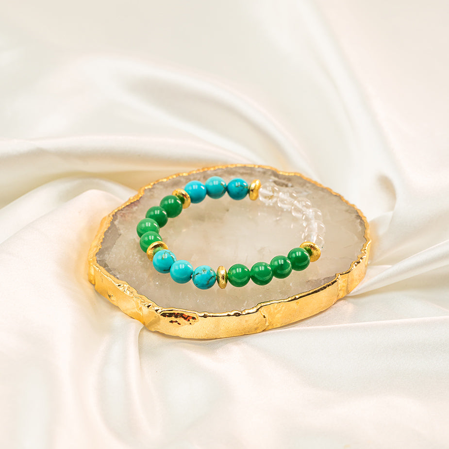 Green Aventurine+Blue Howlite+Clear Quartz Bracelet