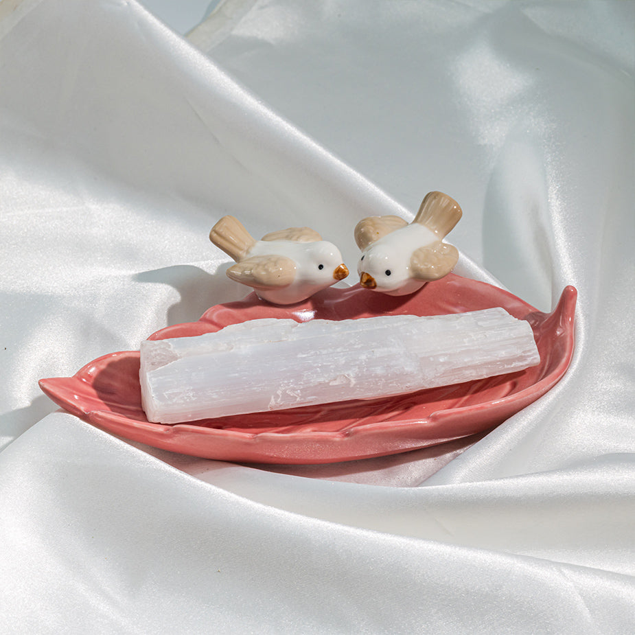 Pink Leaf Bird Platter